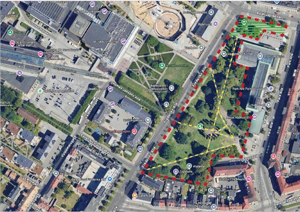 Kort over robottest zone ved Rådhusparken